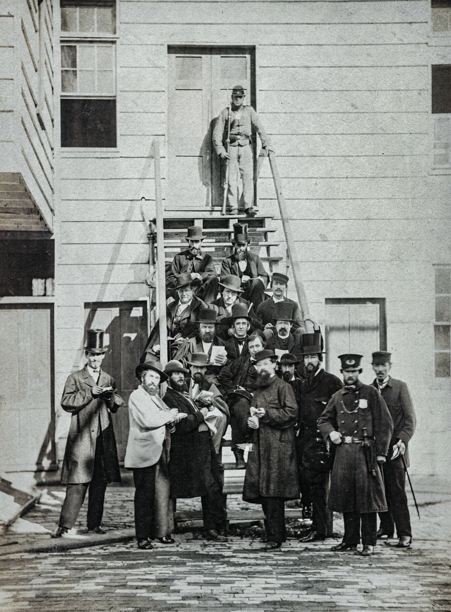 Newspaper reporters viewing the execution. (Library of Congress) vaccine abounded in 19th century Rebel guards ordered by Wirz to America.