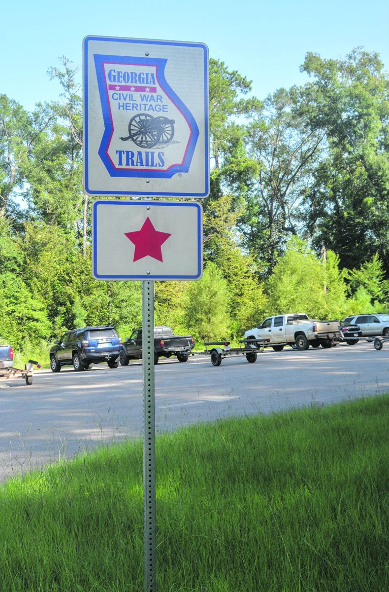The stops along the trail are marked with a red star; this one is at Ball’s Ferry.