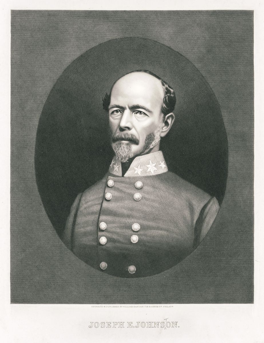 Joseph E. Johnston, 1868–1890. Engraving by William Sartain (mislabeled “Joseph E. Johnson.”). (Library of Congress)