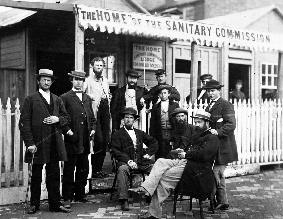 USSC Members at a Sanitary Commission field Lodge. (Library of Congress)