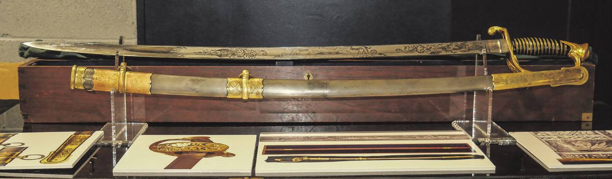 Craig Bell’s display of Confederate Gen. William Mahone’s sword, photograph, Virginia two-piece belt buckle and belt, and sash. Mahone was widely regarded as the hero of the Battle of the Crater on July 30, 1864.