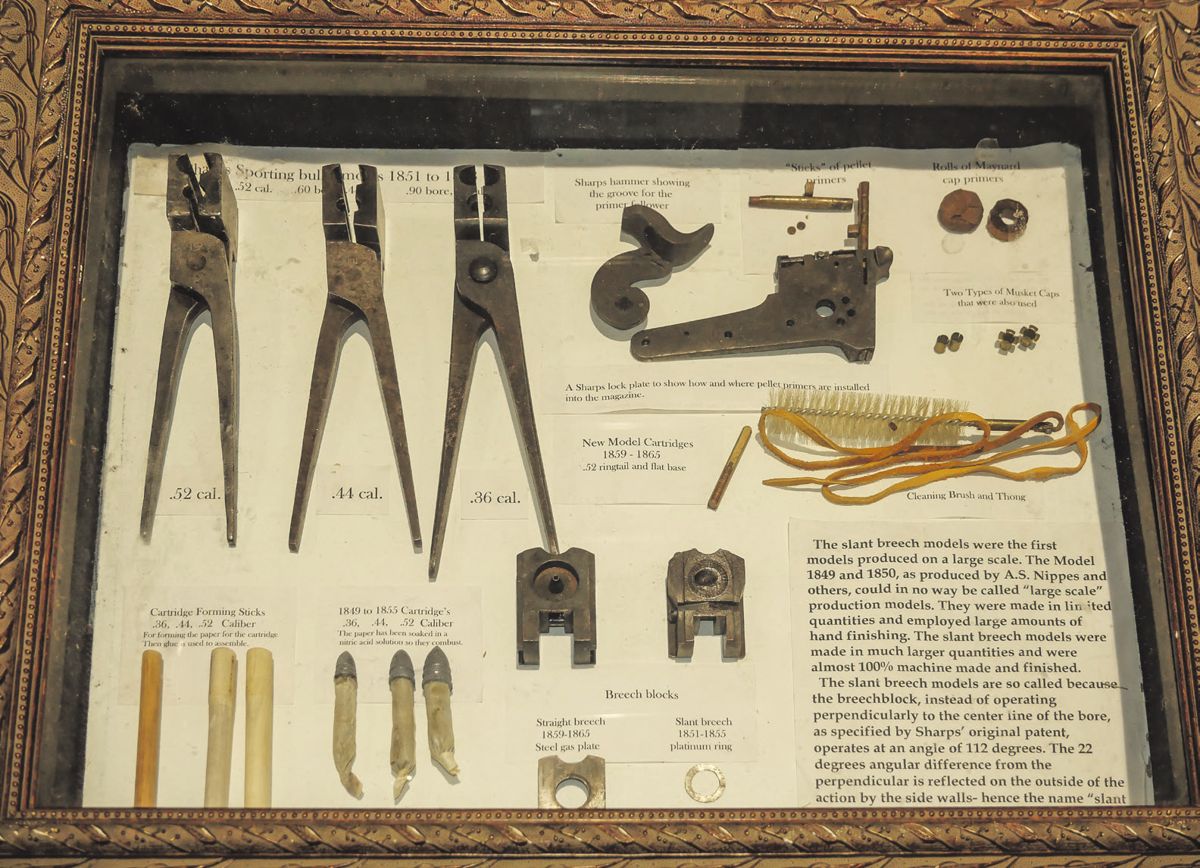 Part of the display, Sharp’s Slant Breech Sporting Models, from the collection of Steven Stainbrook.