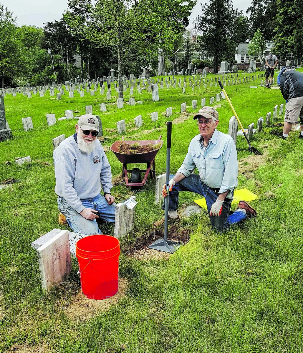 Bob Lookabill President of Friends of Wilderness Battlefield (Left) and Paul Scott of CVBT (Right) prepare ground for marker placement.