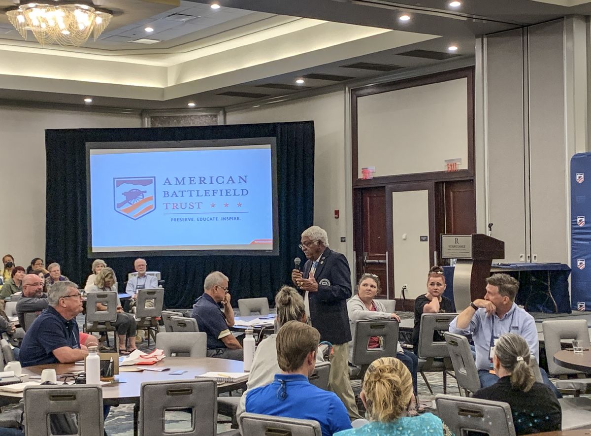 Medal of Honor recipient Melvin Morris speaks at the 2022 in-person Teacher Institute in Mobile, Ala. (Photo by Kristopher White)