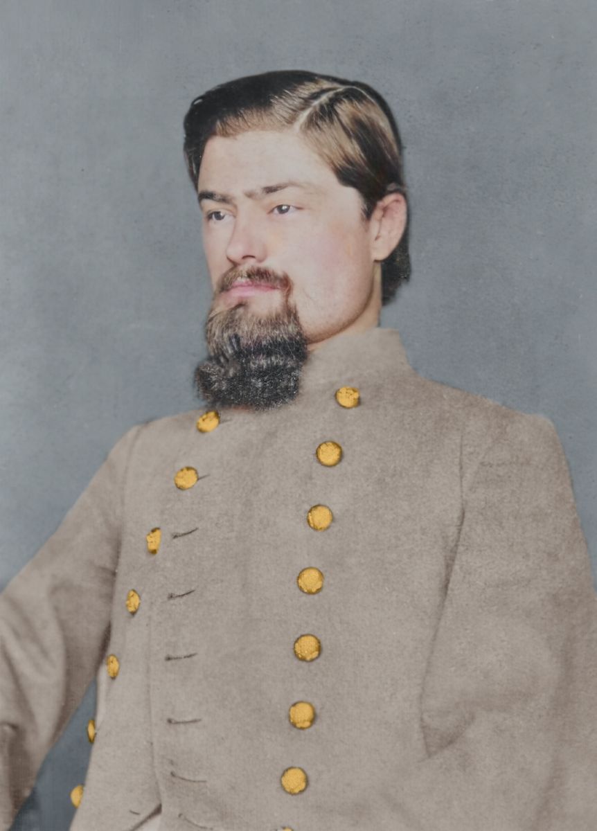 C.S. Col. Basil Duke, 2nd Ky. Cavalry. Colorization © 2022 civilwarincolor.com, courtesy civilwarincolor.com/ cwn. (University of Kentucky Libraries Special Collections and Research Center)