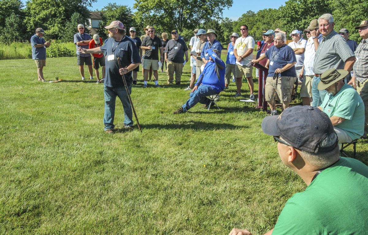 Dave Powell leads a walking tour about Perrin’s Brigade on July 1.