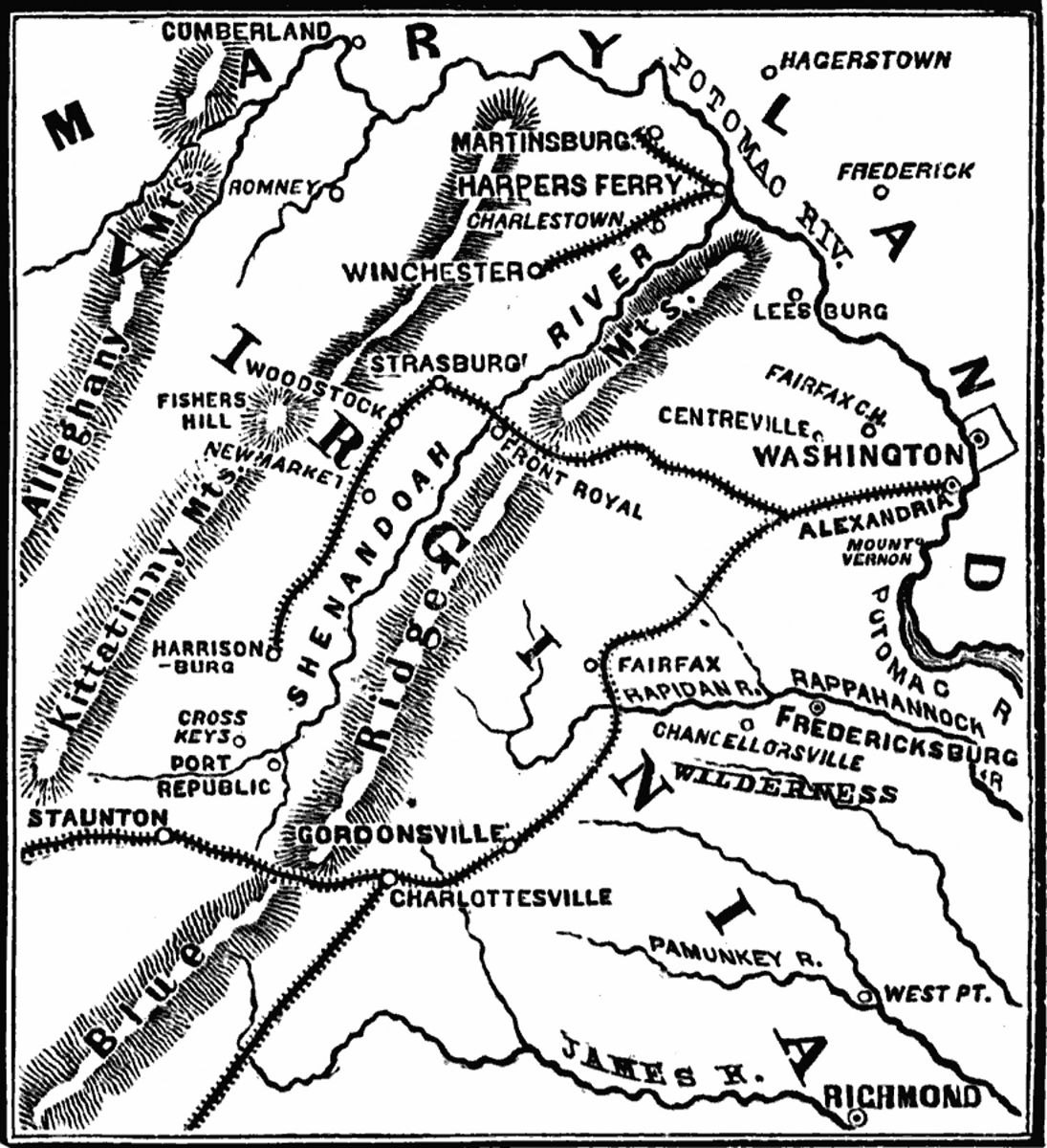 Map of the Valley. From Scott, “A School History of the United States…” (1884)