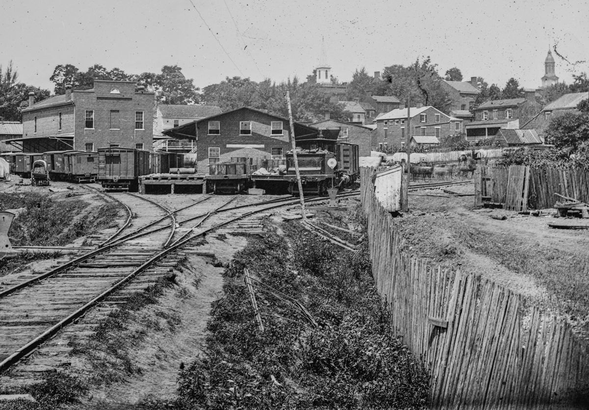 Railroad depot in Warrenton. Photo by Timothy O’Sullivan. (Library of Congress)