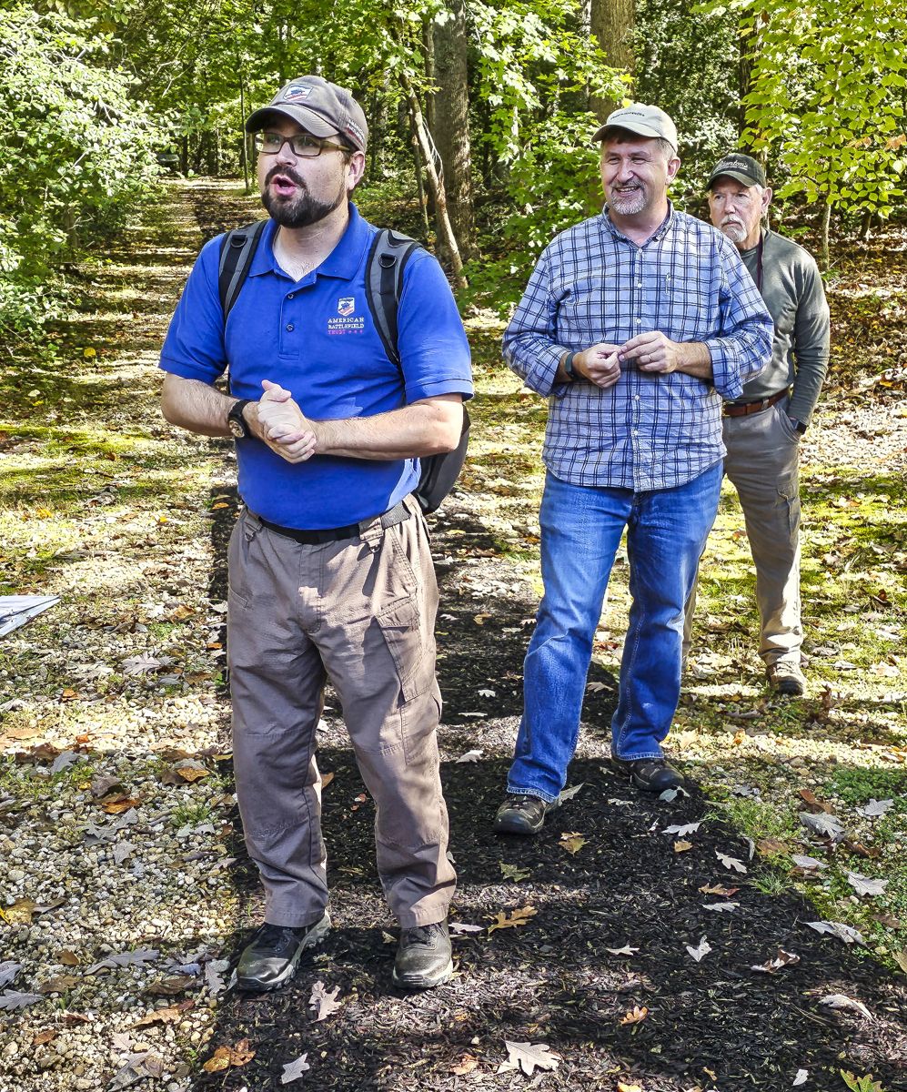 Kris White and Chris Mackowski speaking to guests at Chancellorsville use permit application for a gas tour.