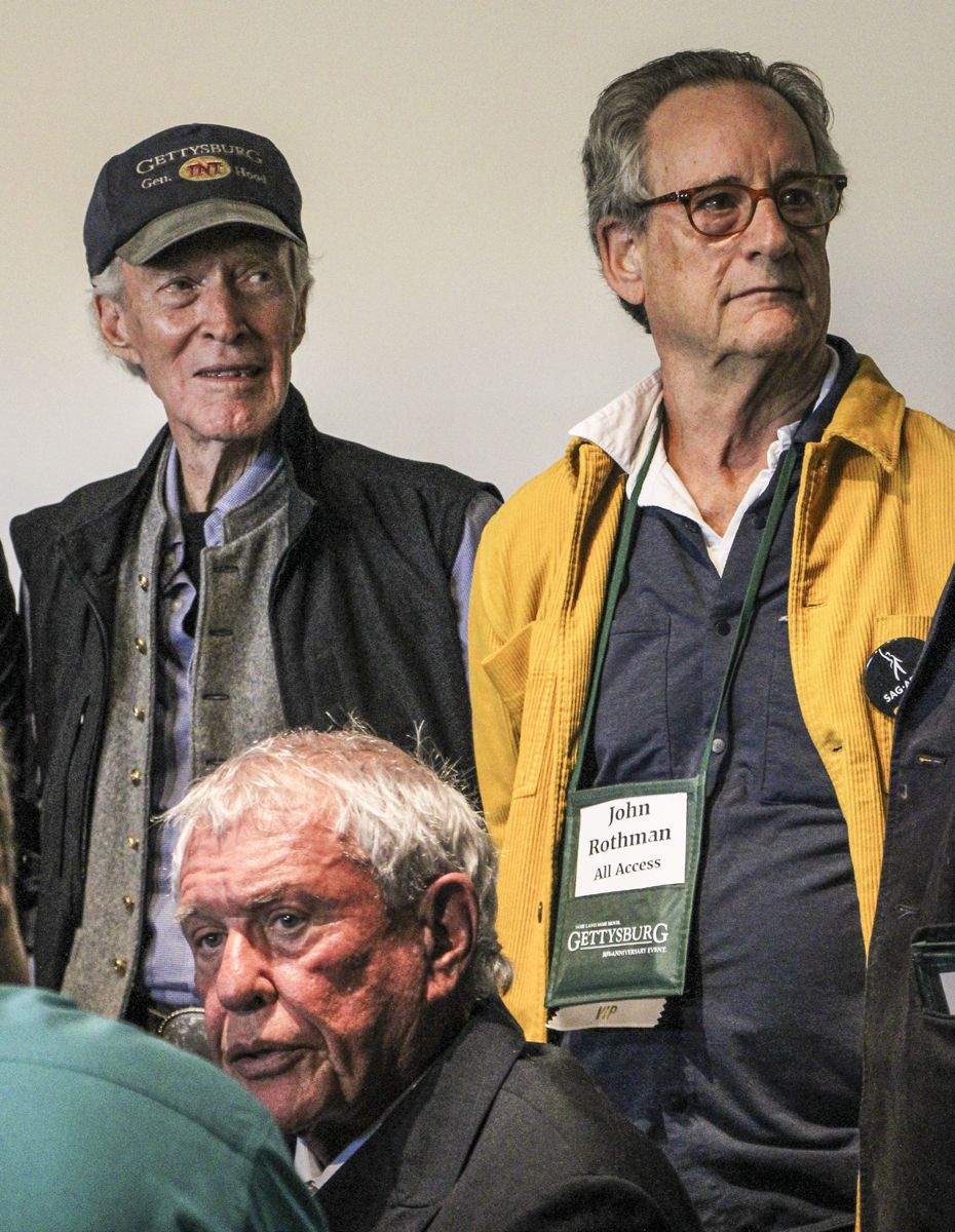 Patrick Gorman (who played Maj. Gen. John B. Hood), John Rothman (Maj. Gen. John F. Reynolds), with Tom Berenger (Lieut. Gen. James Longstreet) seated.