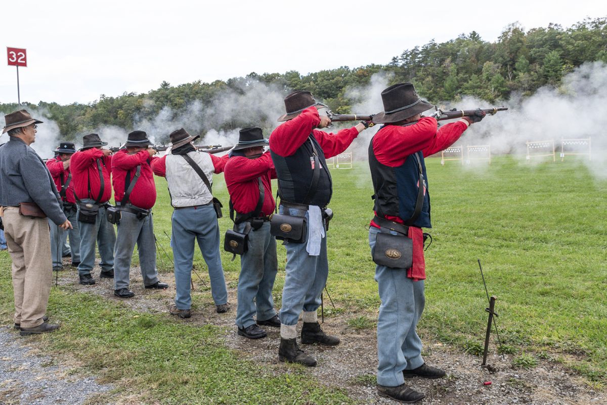 The 110th Ohio Volunteer Infantry (OVI), Co. A, won their 29th musket match since the year 2000 with their skill, practice, and ability to clear targets quickly. (Ericka Curley)