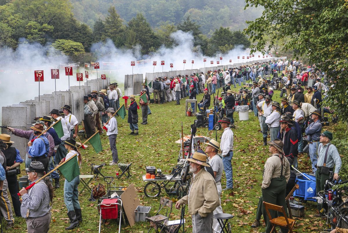 The range towers provide a full view of the revolver range, on which 65 teams competed in the two phases of the revolver company match. (Niki Bethke)