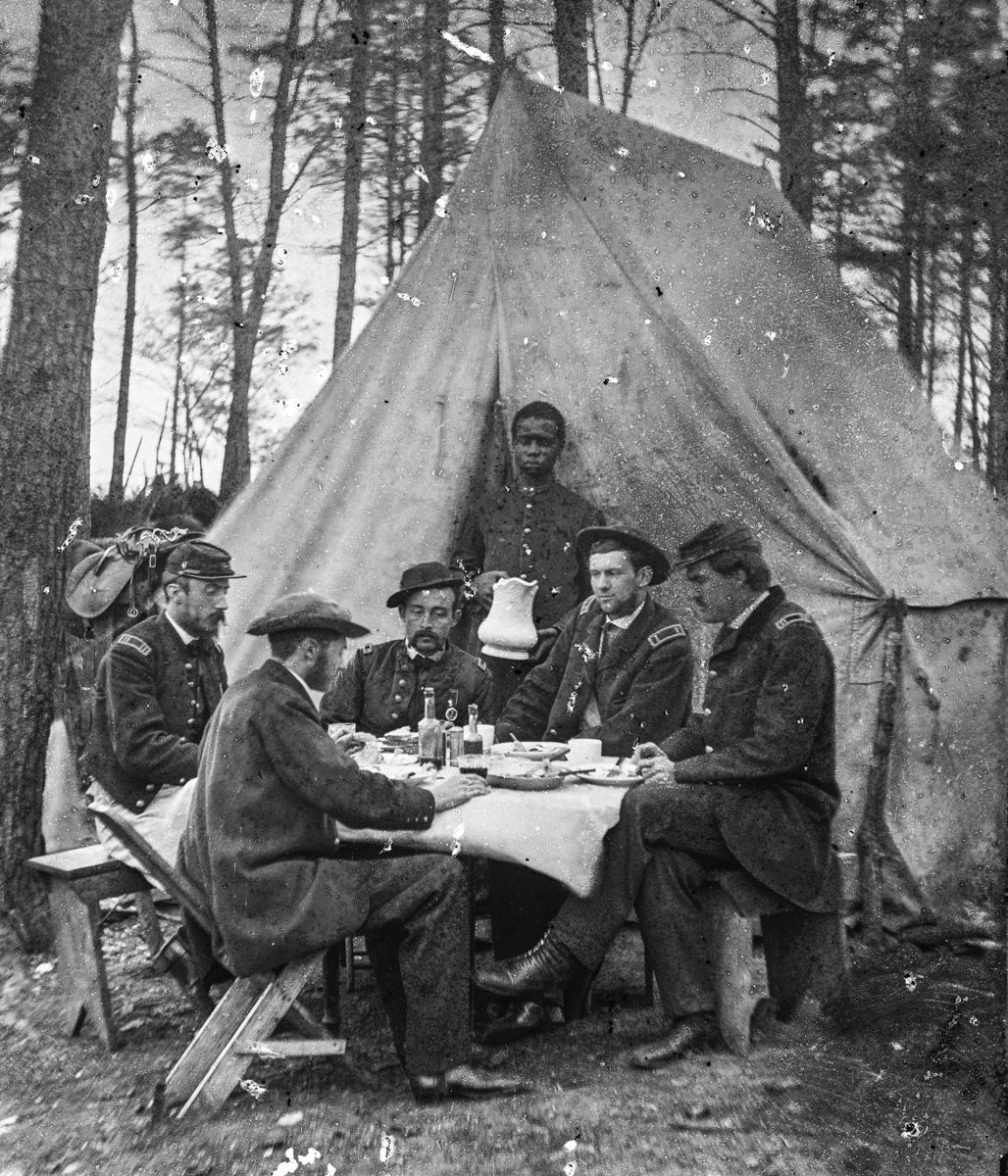 Brandy Station, Va. Dinner party outside tent, Army of the Potomac headquarters (Library of Congress)