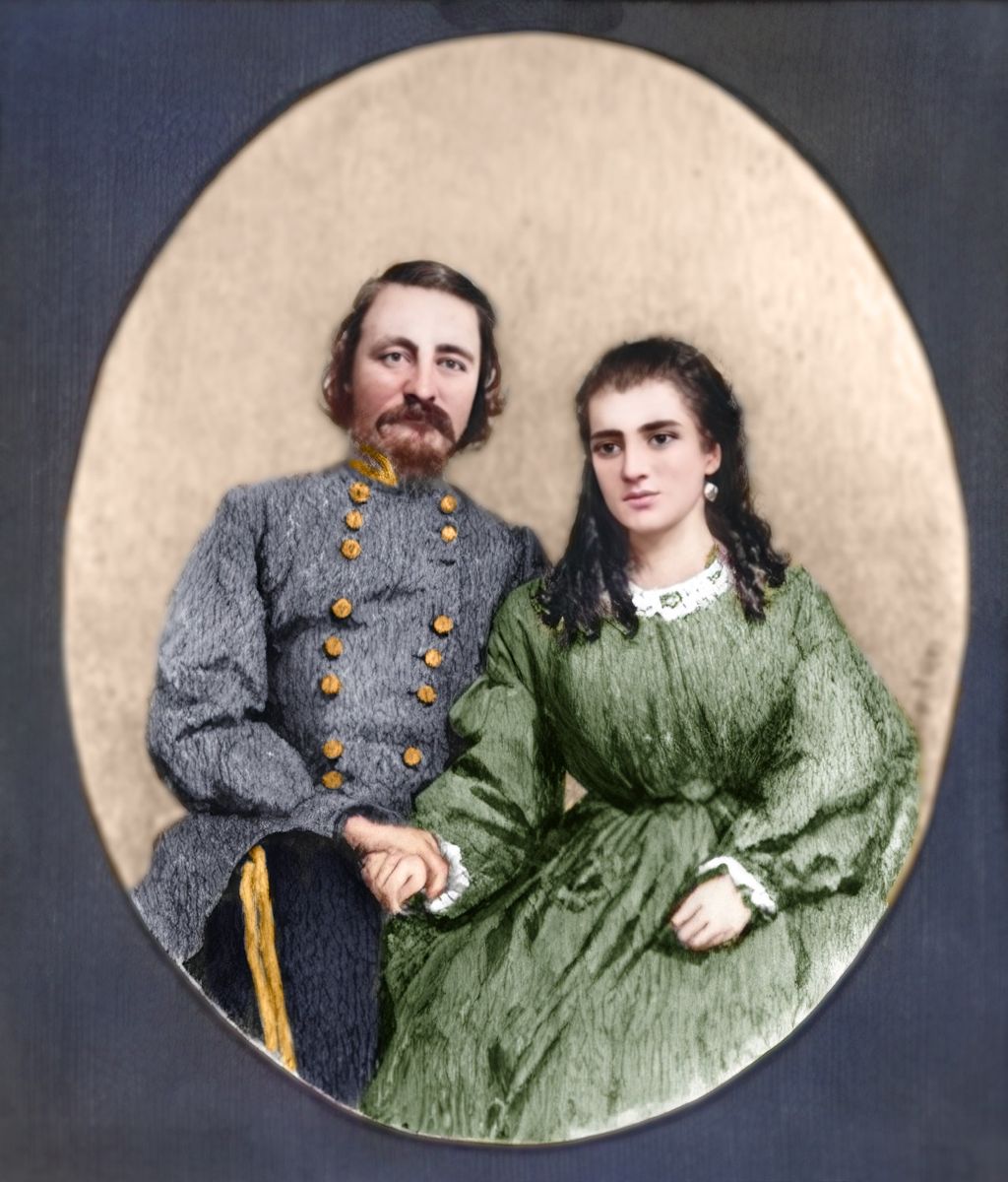 General George E. Pickett, C.S.A. and LaSalle “Sallie” Corbell Pickett. Colorization © 2022 civilwarincolor.com, courtesy civilwarincolor.com/cwn. (Public Domain)