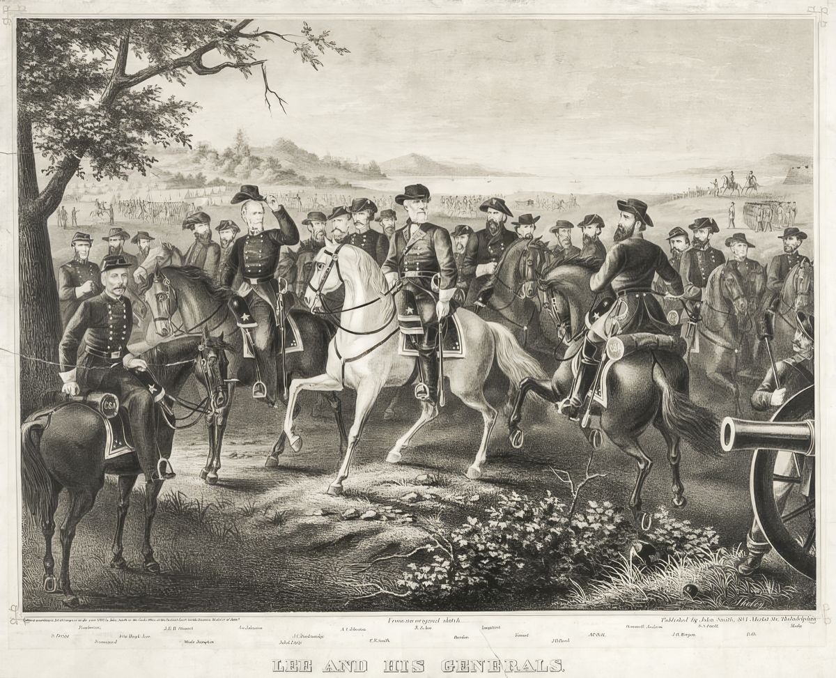 (Figure 1) Lee and His Generals, 1867. Charles and Augustus Tholey, artists. Printed by J. Hoover, pub. J.C. Smith, Philadelphia. Courtesy, Library of Congress.
