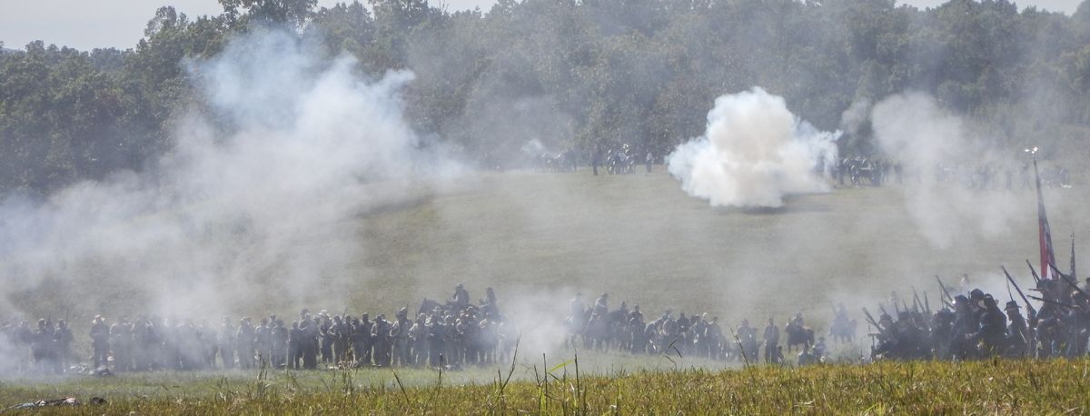 Heavy smoke from the rifle and musket fire.