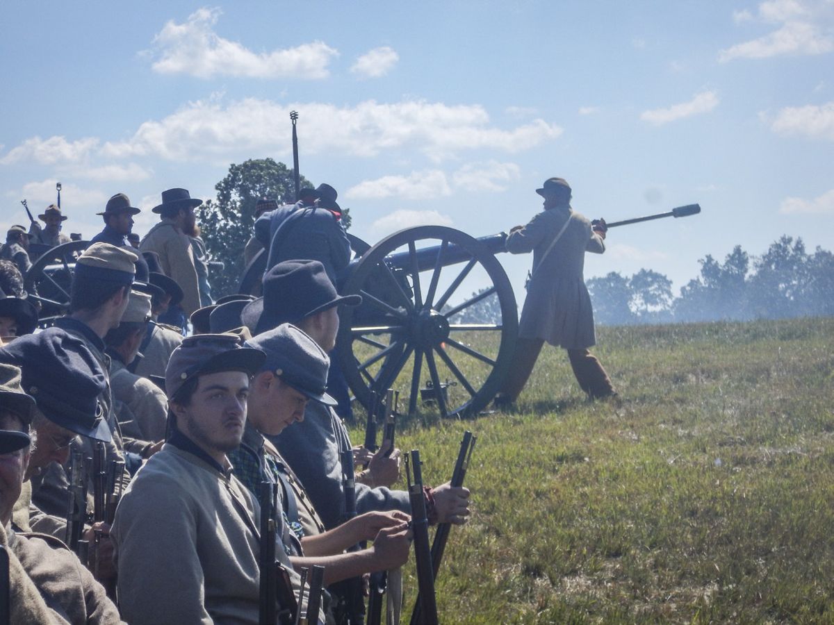 Confederate artillery in action.