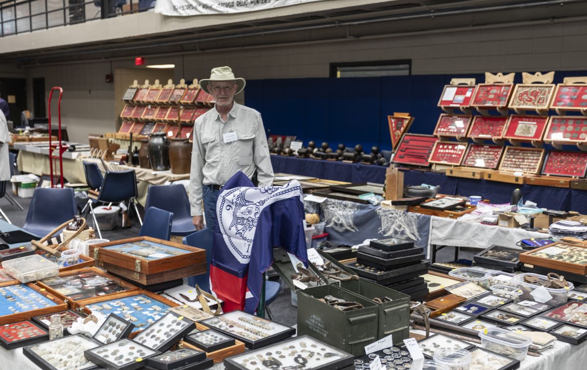 Collector Chris Taras set up sale tables featuring excavated artifacts from all over the country.