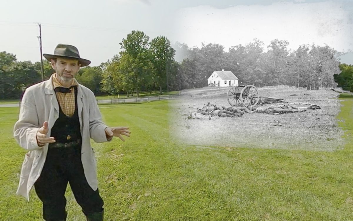 Chief Historian Garry Adelman “Steps Into History” at the Dunker Church at Antietam National Battlefield in Sharpsburg, Md.