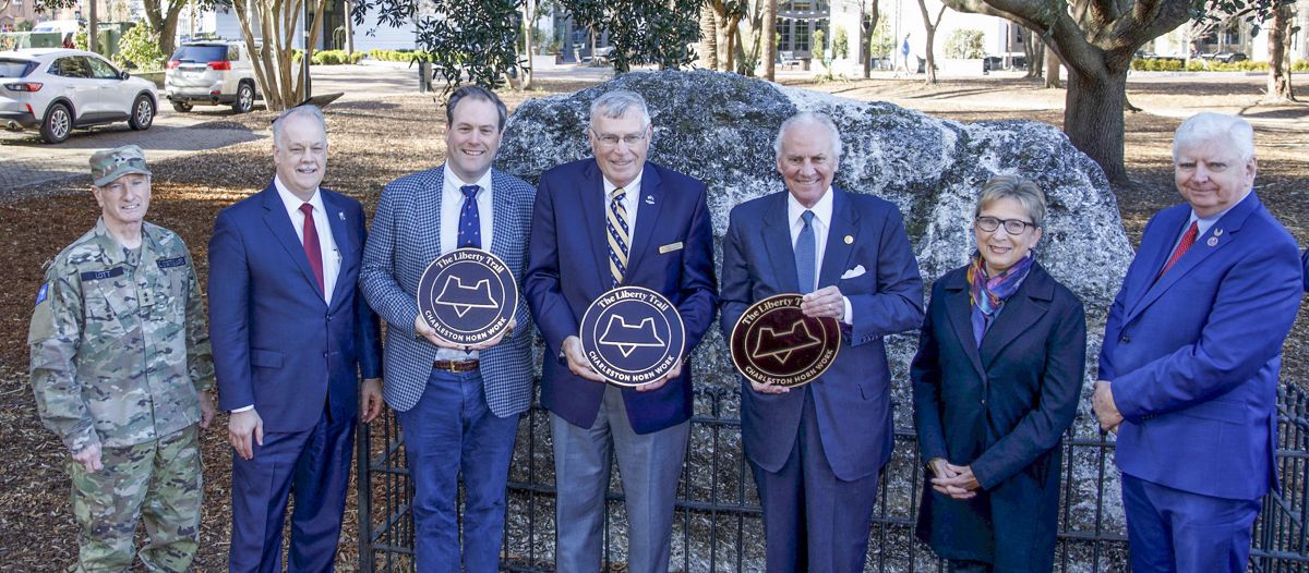 Officials, including South Carolina Governor Henry McMaster, gather to unveil Horn Work footprint path in February.