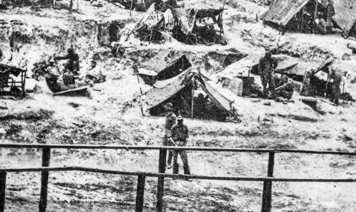 Andersonville Prison from a wartime photograph taken of Union prisoners of war.