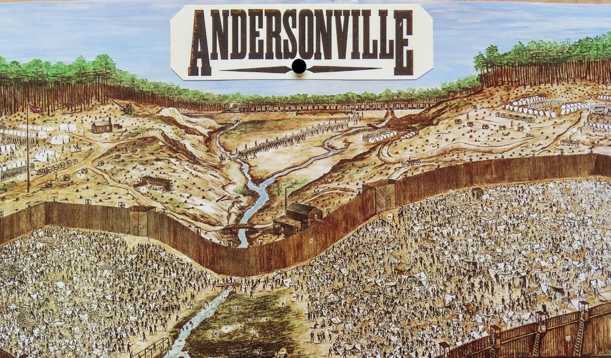 Andersonville Prison from a wartime photograph taken of Union prisoners of war.