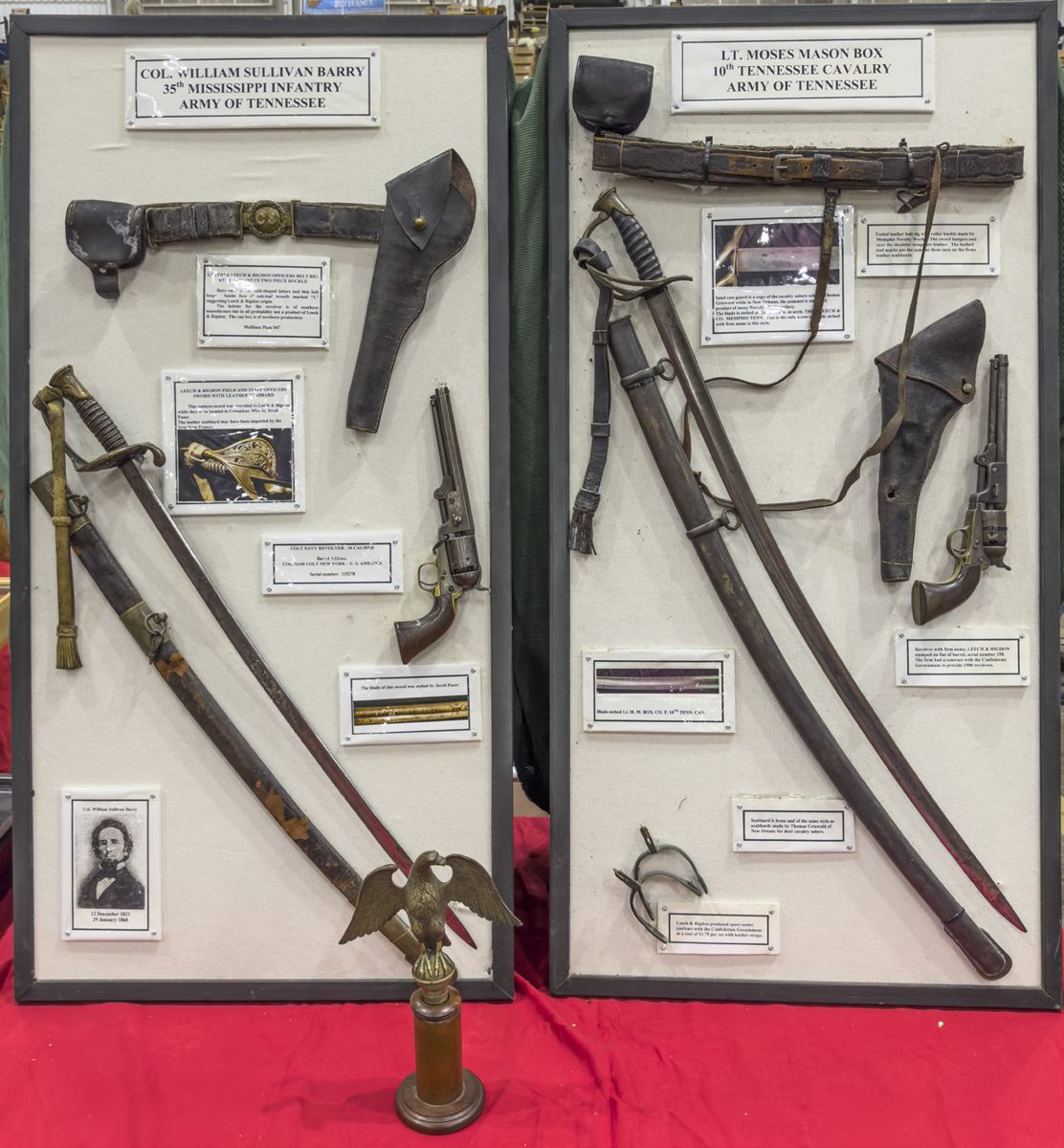 Bill Beard’s display of identified Confederate weapons and accoutrements.
