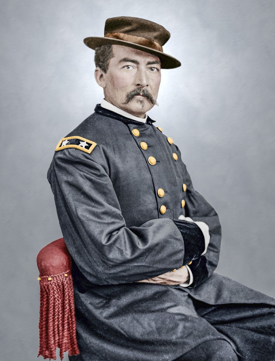 Major General Philip Sheridan. Colorization © 2013 civilwarincolor.com, courtesy civilwarincolor.com/cwn. (Library of Congress)