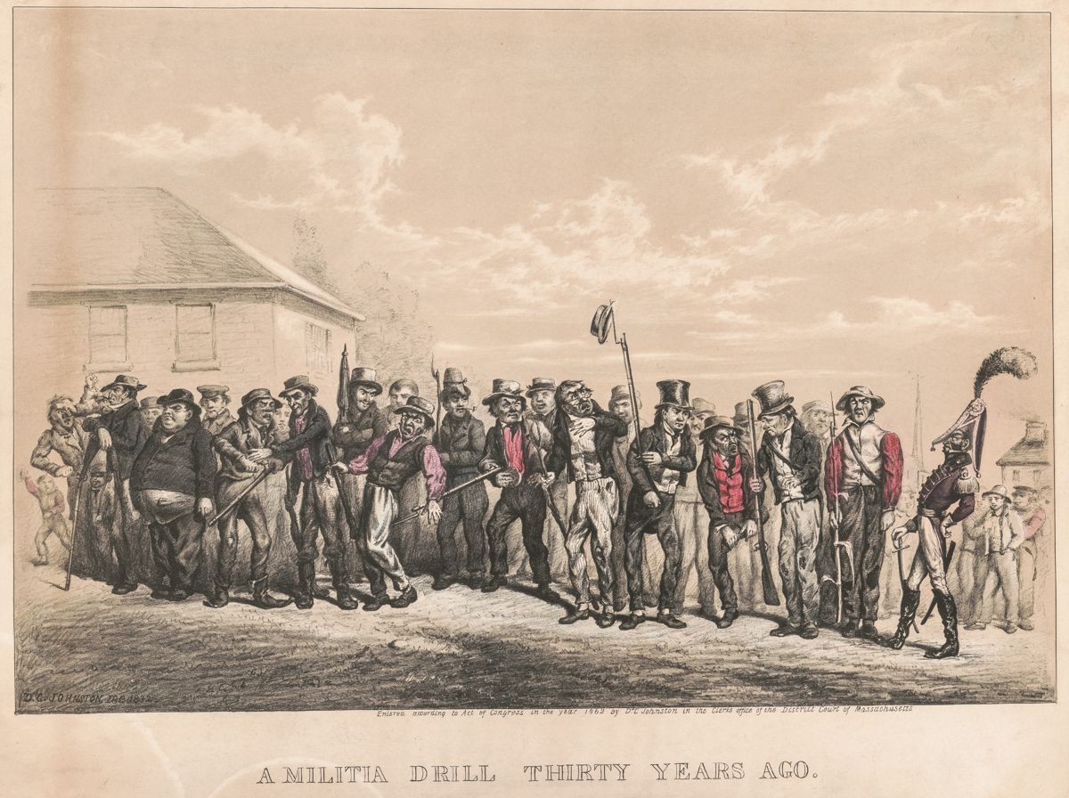 Figure 1. Militia Drill 30 Years Ago. Anonymous artist. (Library of Congress)