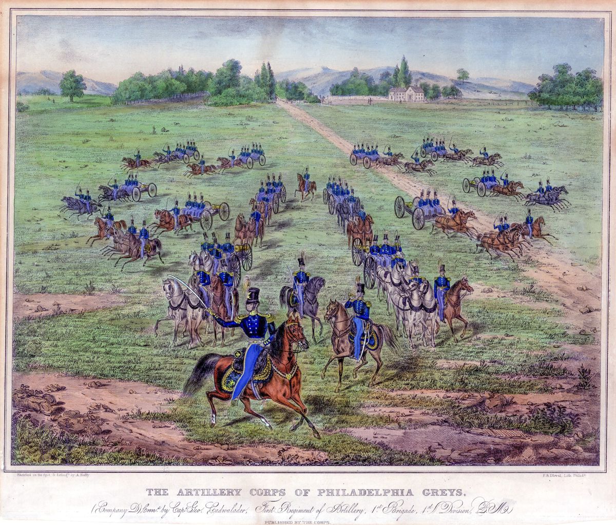 Figure 3. Artillery Corps of Philadelphia Greys. Company D, Commanded by Captain George Cadwallader, First Regiment of Artillery, 1st Brigade, 1st Division, Pennsylvania Militia. Duval & Huddy. Alfred Hoffy, artist. (Library of Congress)