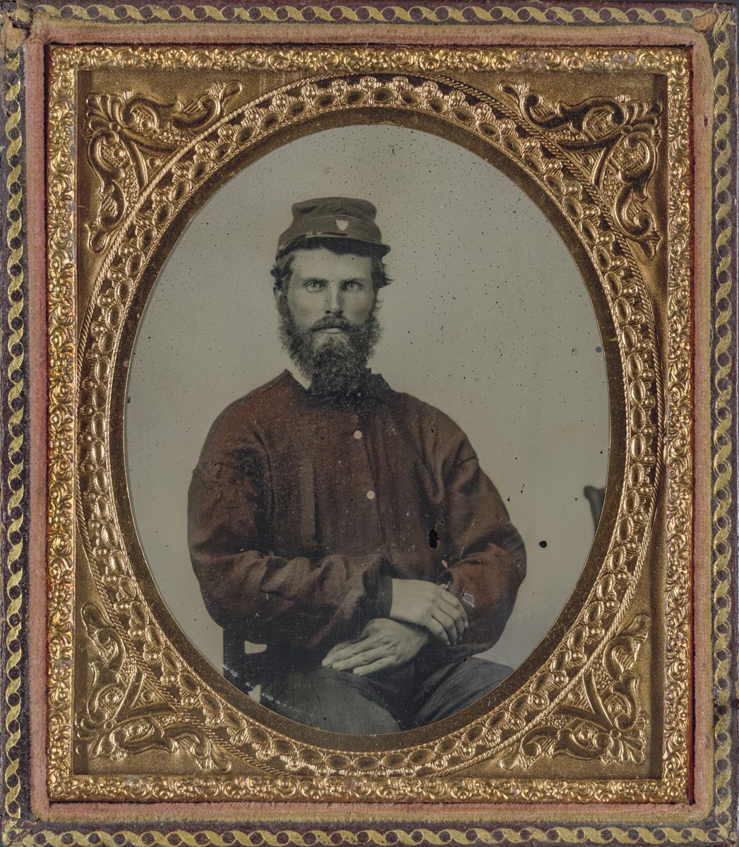 Unidentified soldier in Confederate uniform with red shirt and kepi. Liljenquist Family Collection (Library of