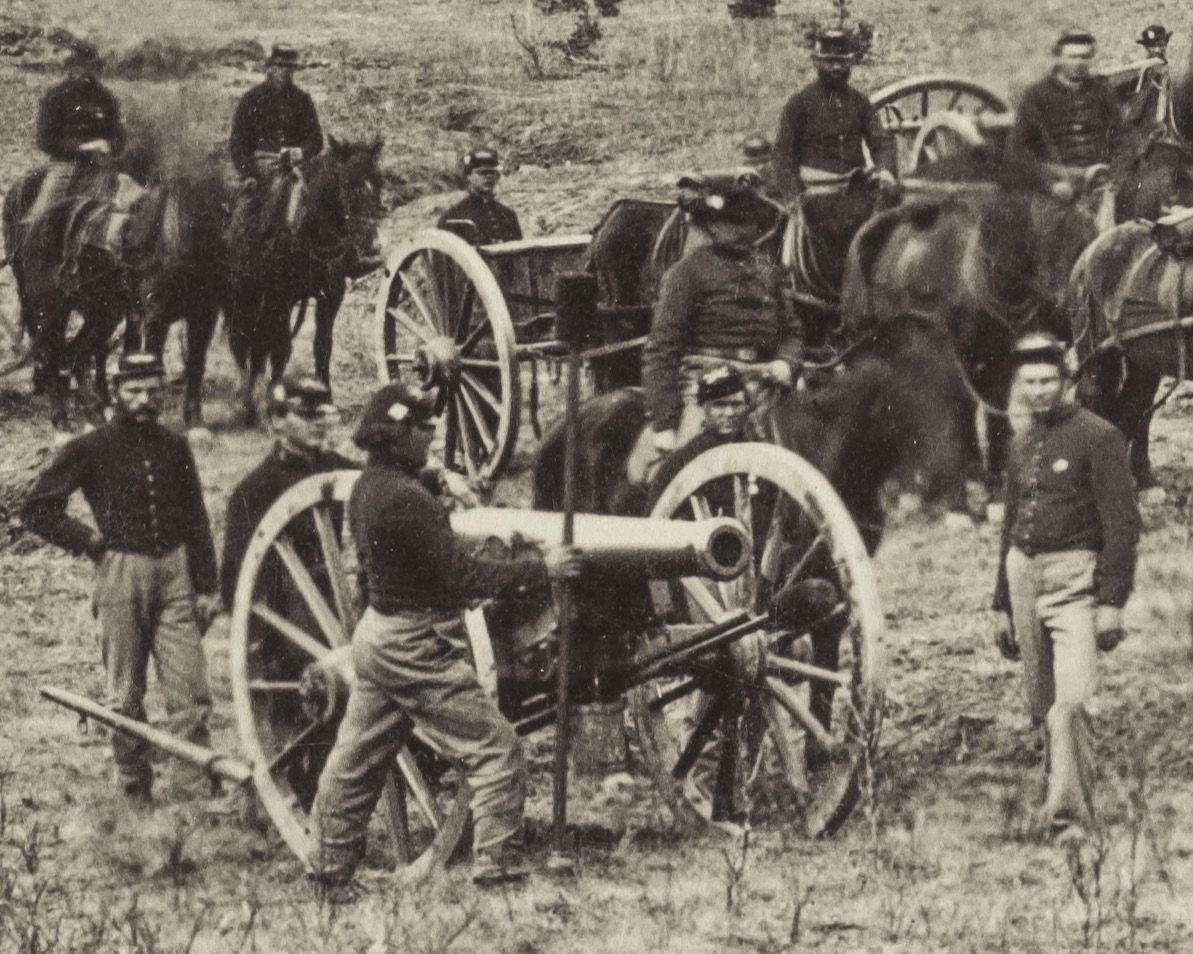 Enlargement showing one of the six 12-pounder smoothbore Napoleon cannon of Battery D.