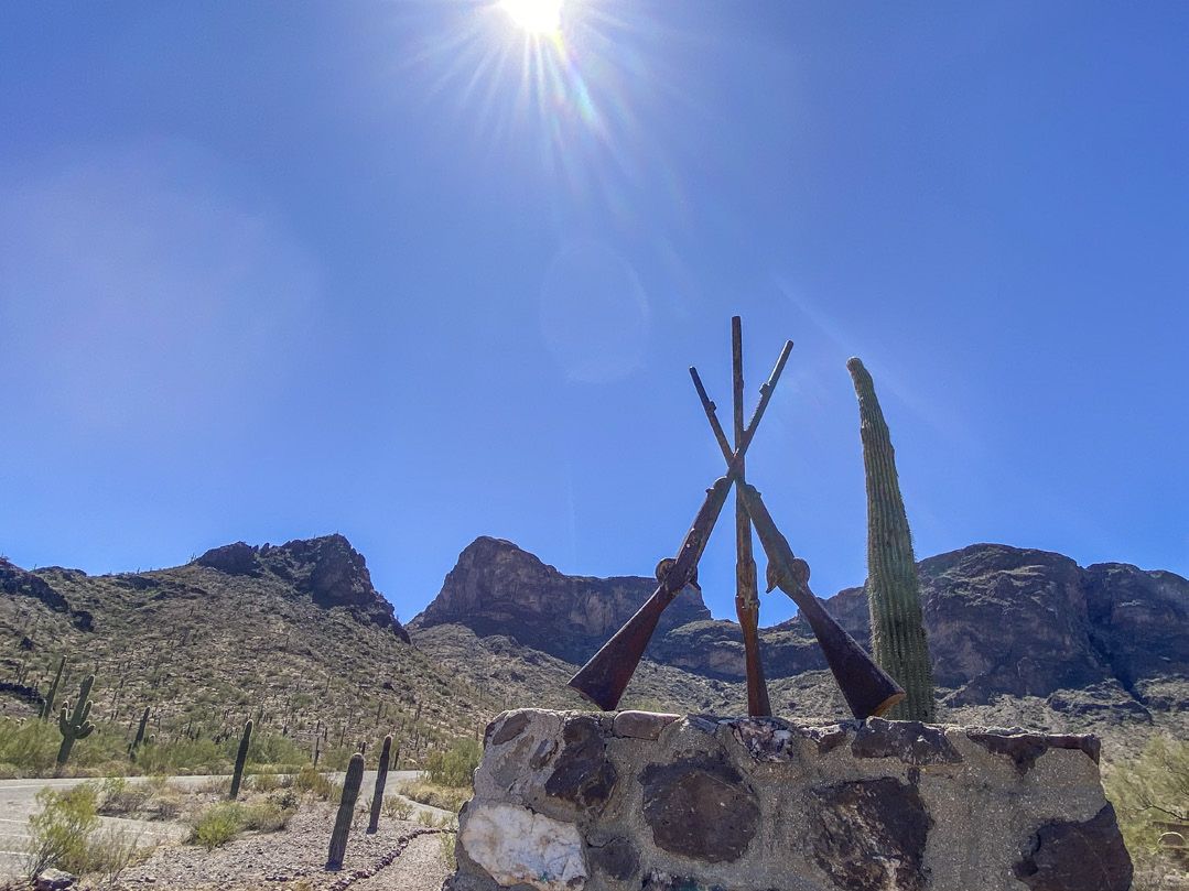 Near the history trail for the Battle of Picacho Peak stands a monument, dedicated in May 1937, as part of the Mormon Battalion Trail. In December 1846, during the war with Mexico, as part of the longest infantry march then on record, the column encamped in Picacho Pass.