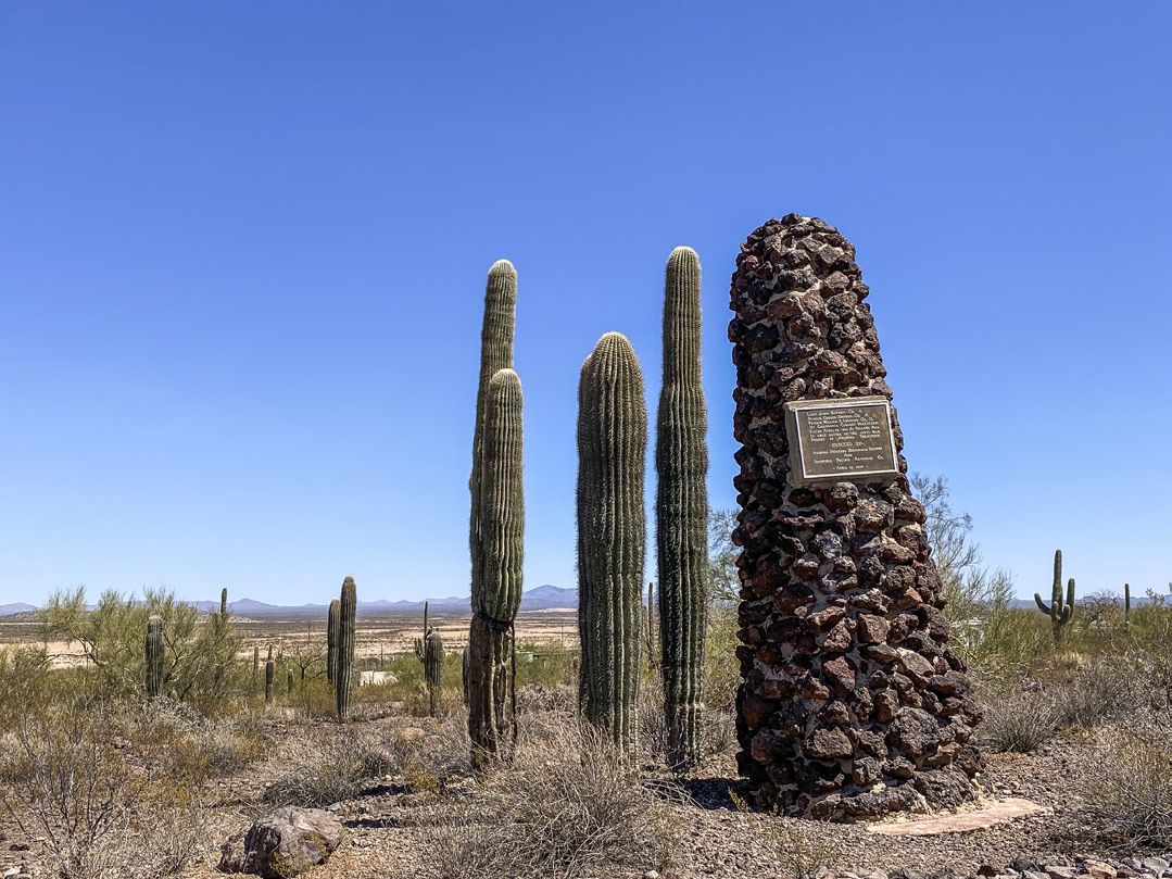 Flanked by saguaro cacti, a monument to the Federals killed at the battle of Picacho Peak serves as the centerpiece of the state park’s historical interpretation. A nearby history trail features several waysides that explain the battle and the area’s importance.