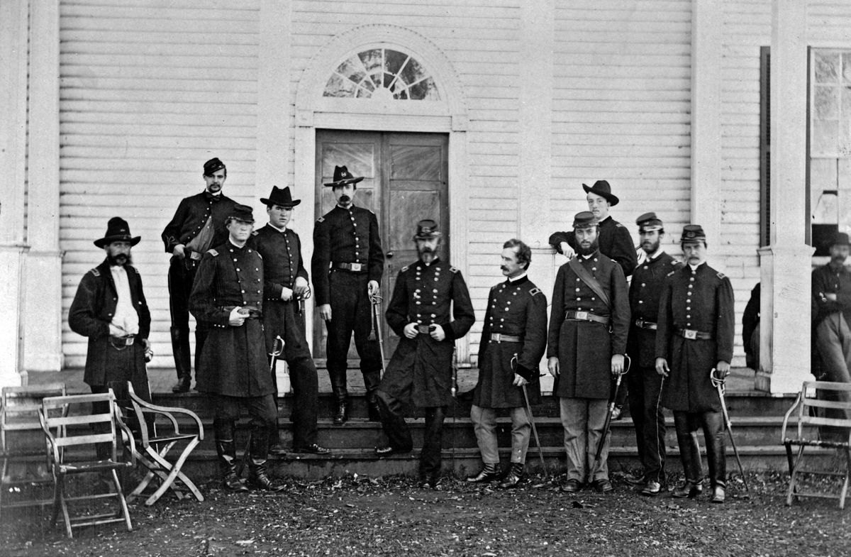 General Meade and his staff after the victory at Gettysburg. (Library of Congress)
