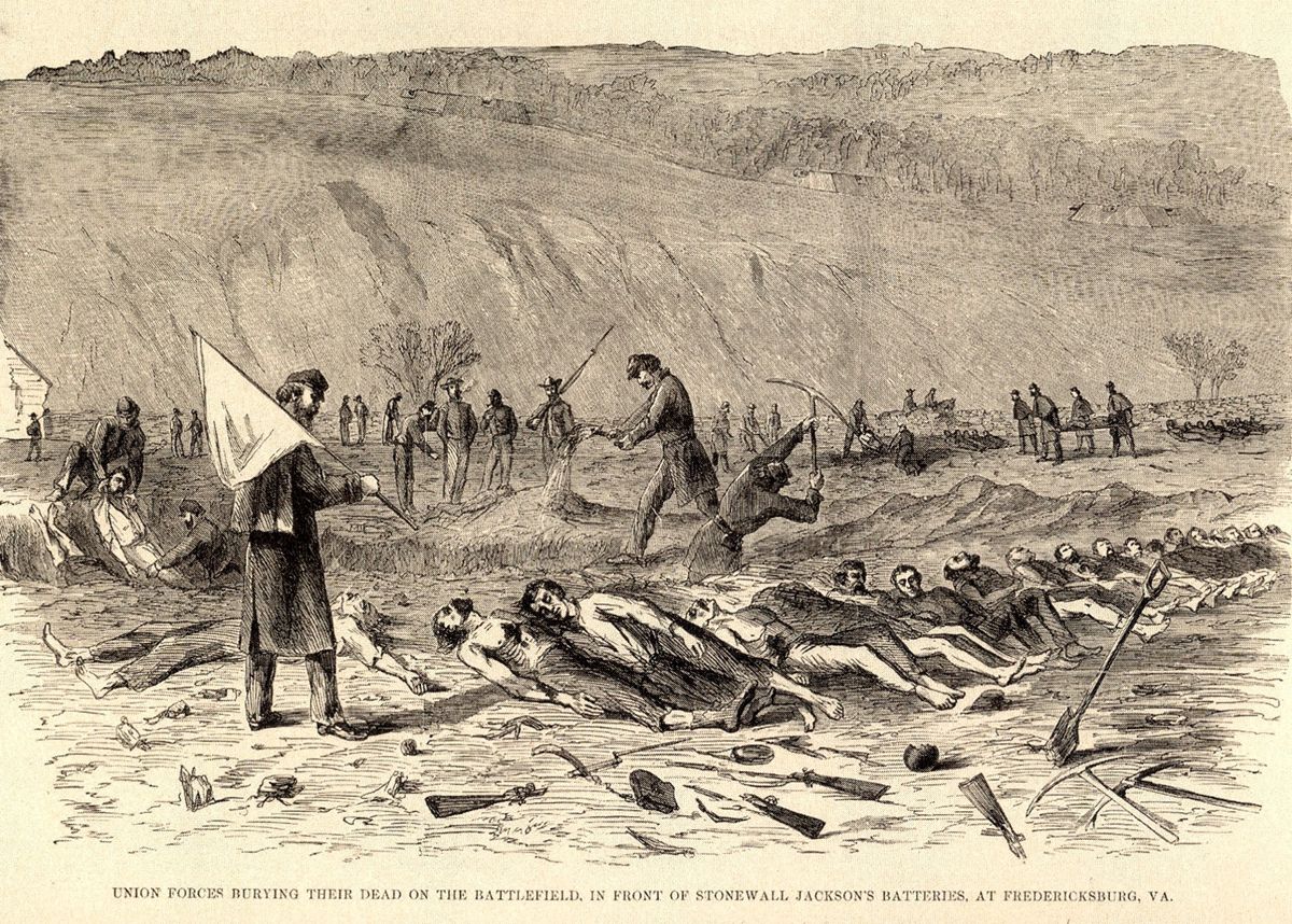 Both Federal and Confederate accounts following the Battle of Fredericksburg often mention that the shoes and clothing of the Federal dead were removed. (The Pictorial Battles of the Civil War, 1895)
