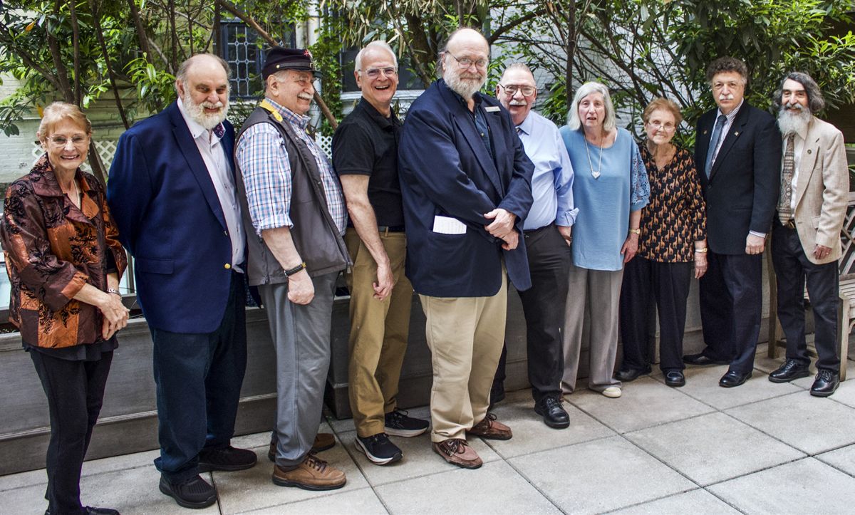 Past presidents, left to right: Patricia Holohan, Mike Connors, Paul Weiss, Martin Smith, William Finlayson, Charles Mander, Joan McDonough, Judith Hallock, Michael Virgintino, and current president Patrick Falci. (All photos by Patricia Holohan)