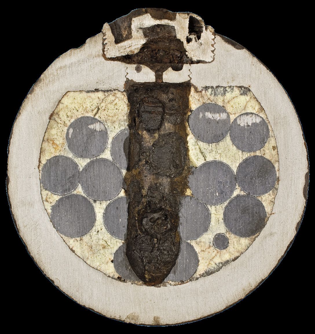 Artillery shells, case shot, and canister all produced unpredictable bursts of projectile fragments as shown in this 12-pounder spherical case-shot ball. (©2008 Jack W. Melton Jr.)