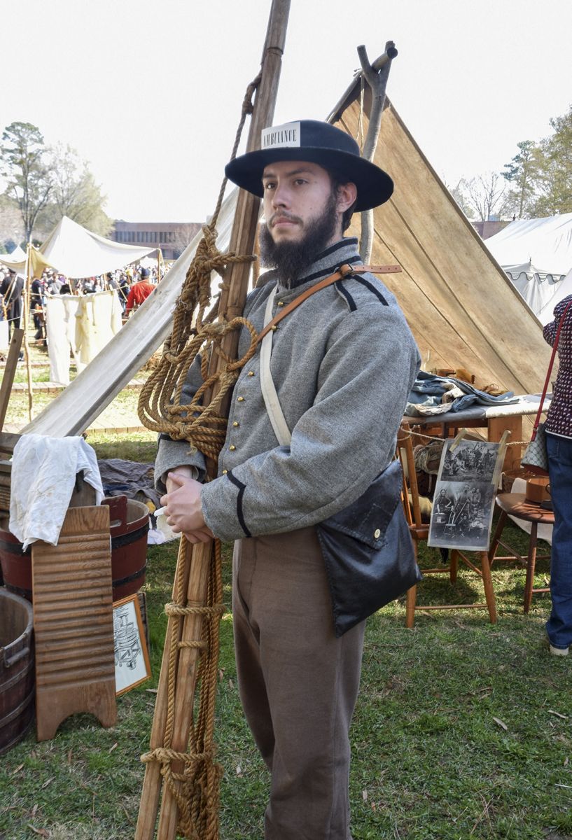 Jason Anderson, Ambulance Corpsman. Soldiers from each company served as stretcher bearers in the ambulance corps. Rope stretchers were used to extract wounded soldiers from the battlefield and transport them to assistant surgeons for evaluation and, if required, to field hospitals for treatment.
