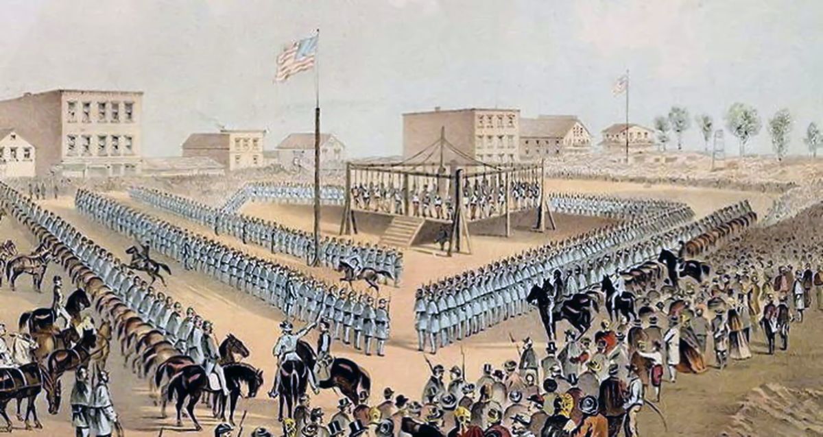 Mankato, Minnesota public hangings of 38 Dakota men, December 26, 1862 remain the largest public mass execution in United States history. Illustration by W. H. Childs, December 26, 1862. Civil War News Magazine | Vol. 52, No. 6, Nov.-Dec. 2026