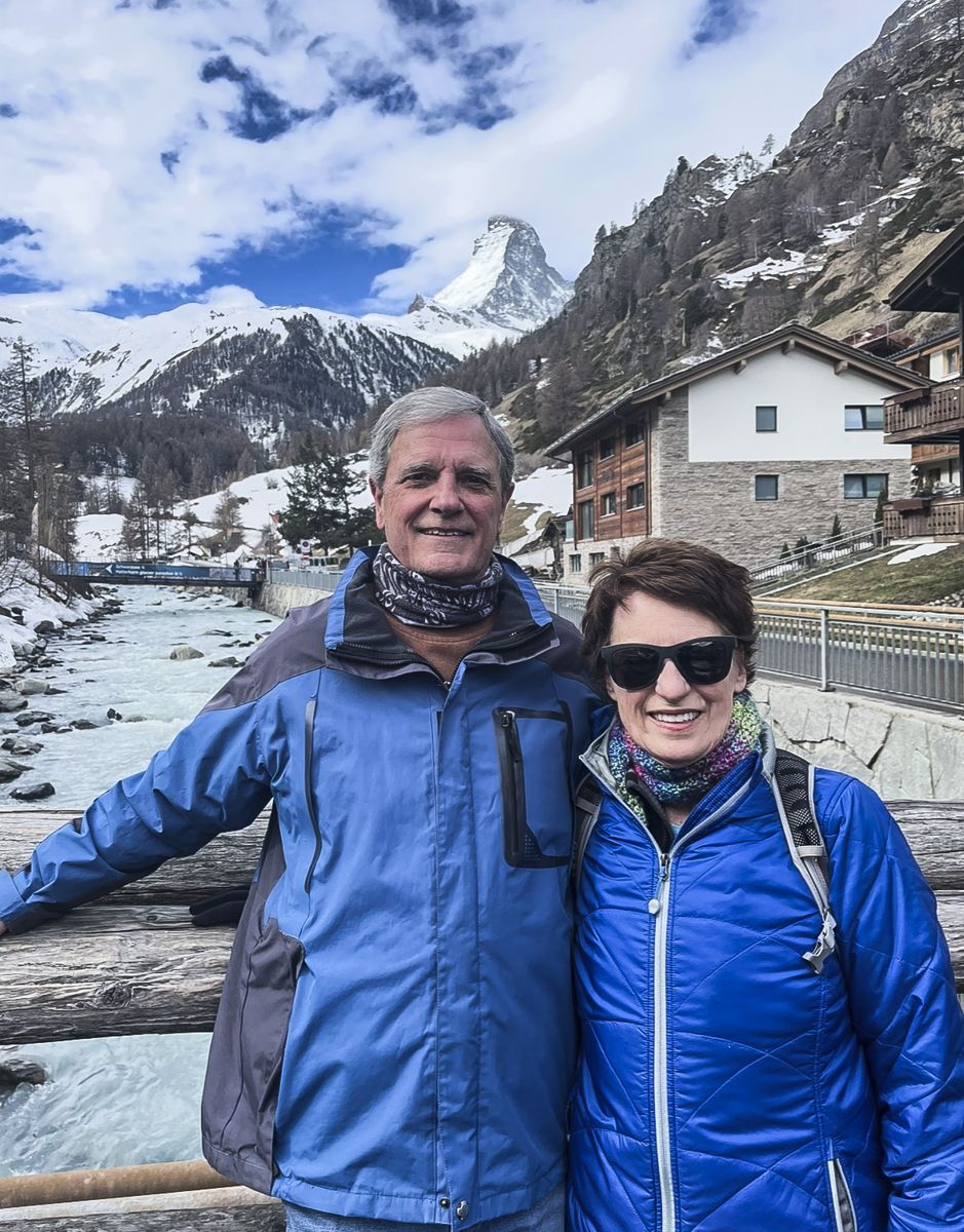 Cathy and I in Switzerland with the Matterhorn in the background.