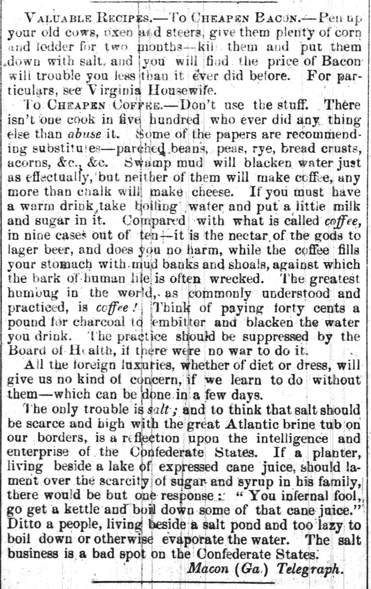 Left: Newspaper clipping from the Wilmington Journal (Wilmington, North Carolina), Thursday, October 3, 1861, page 4.