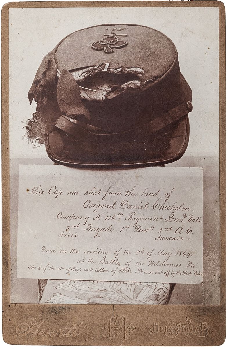 Corp. Daniel Chisholm’s near miss during the Battle of the Wilderness left his forage cap heavily damaged. He kept it as a keepsake. (Courtesy of Heritage Auctions)