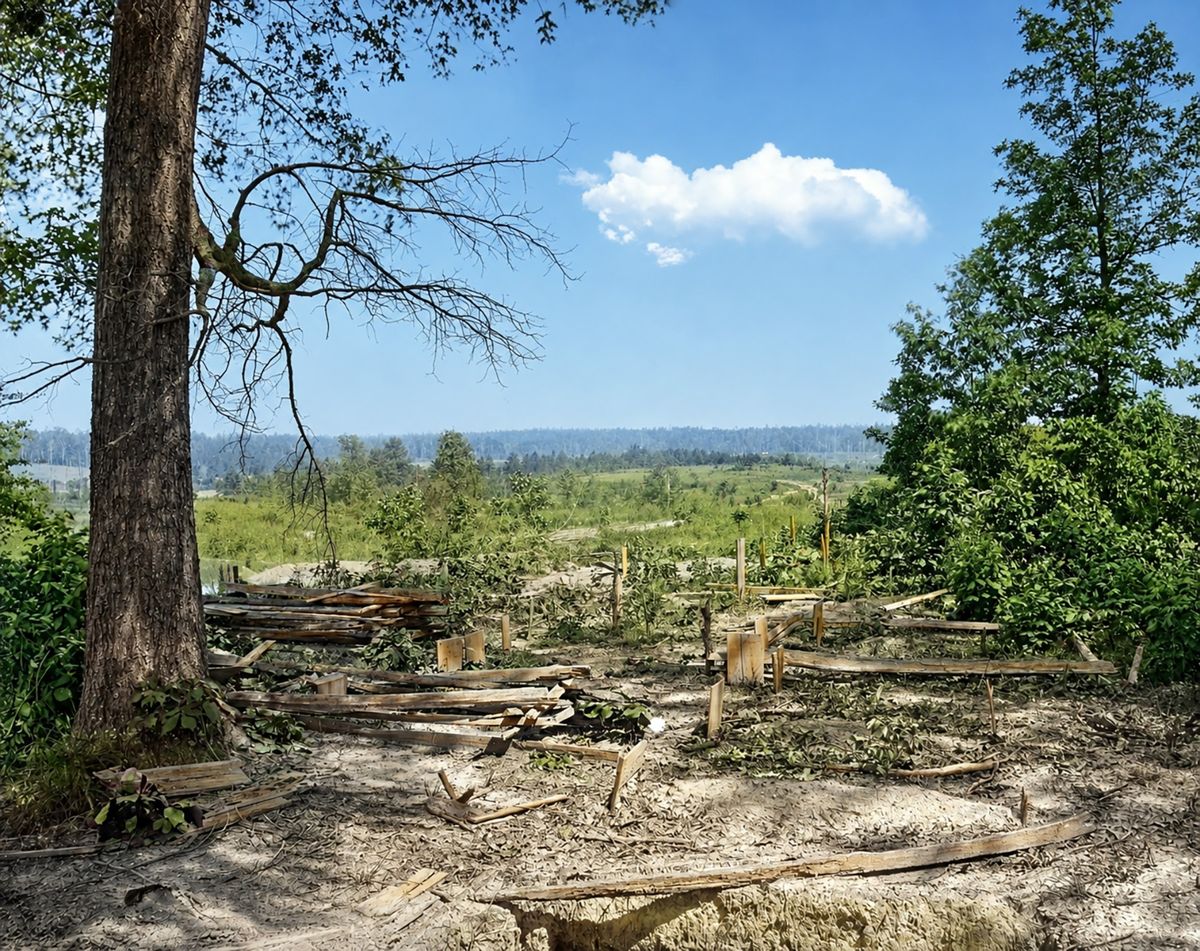 Early graves on the Peachtree Creek battlefield, just east of Collier’s Mill, looking north toward the Federal line where Winfield S. Featherston’s brigade attacked the Third Division, Union Twentieth Corps. Colorization © 2026, civilwarincolor.com. (National Archives)